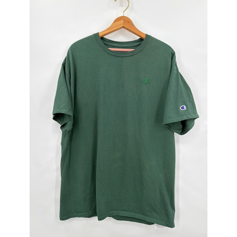 Champion Mens XL Forest‎ Green Short Sleeve T-Shirt Embroidered Logo Cotton Tee